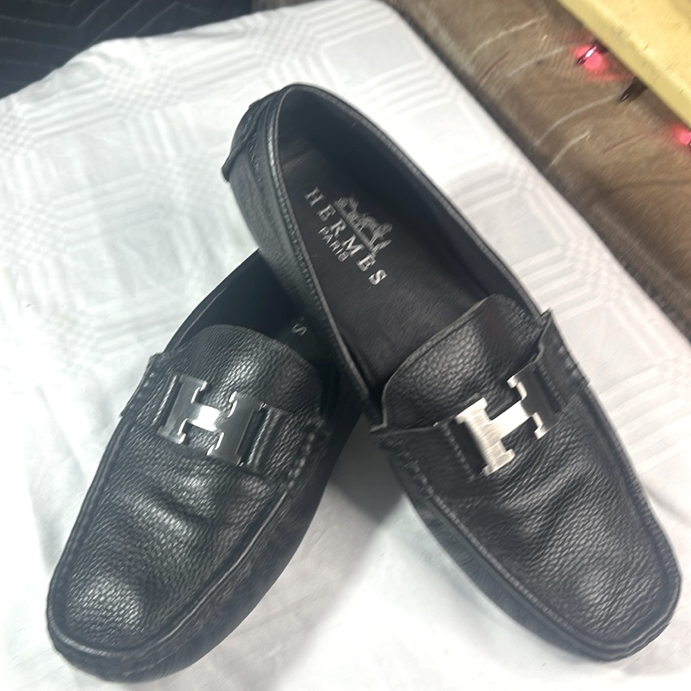 Hermēs black goat skin loafers, used. Size 11 1/2 dress, formal, casual…